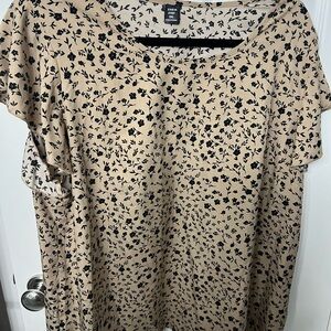 Shein Beige and Black Floral Blouse